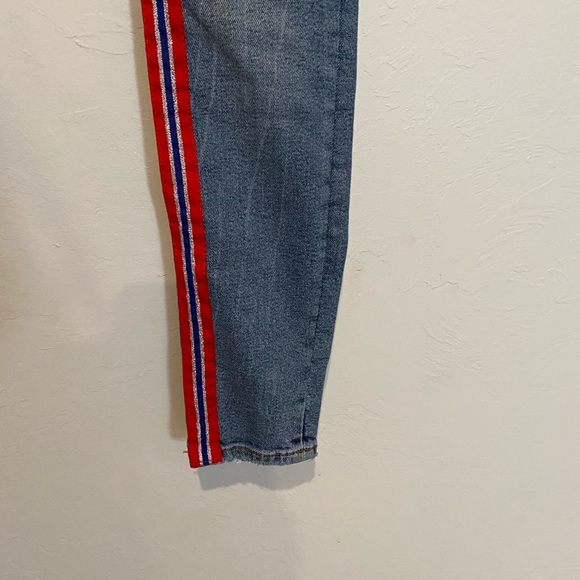 Zara red blue stripe side skinny jeans - Picture 5 of 7